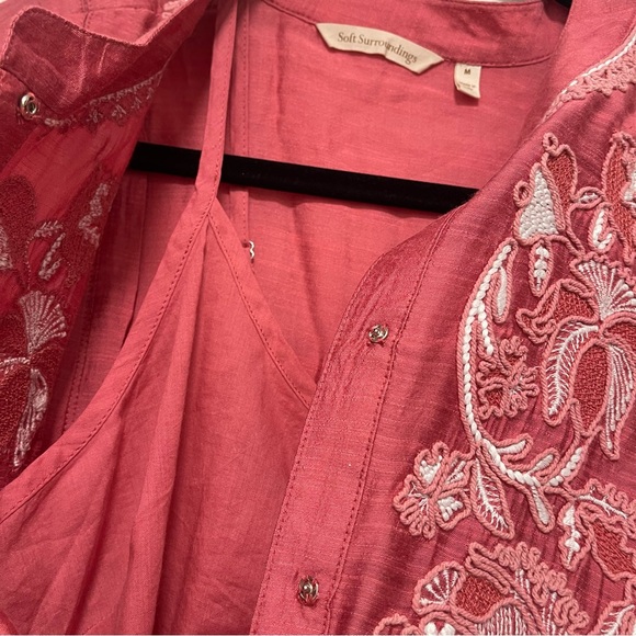 Soft Surroundings Top Womens M Pink Floral Silk Blend Embroidered Boho - Picture 9 of 13